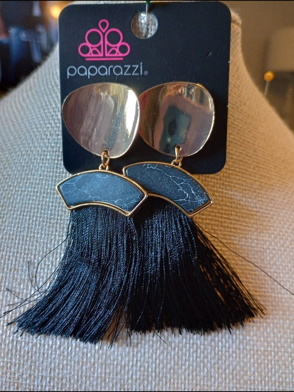 paparazzi Black and Gold Fan Tassel Earrings